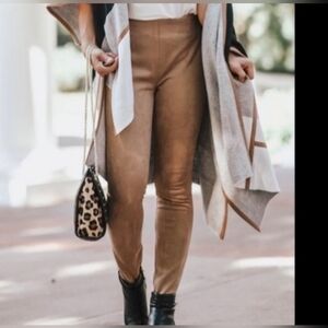 Max Studio Tan Faux Suede Elastic Waist Pants Leggings Size S